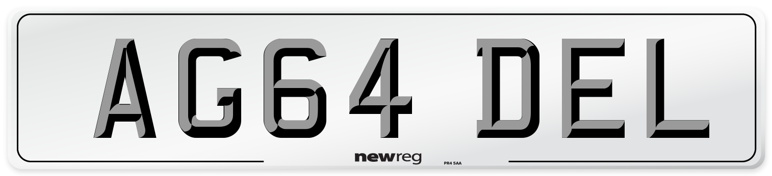 AG64 DEL Number Plate from New Reg